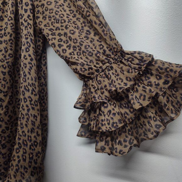 Cece Blouse Top Women Size M Brown Leopard Chiffon Off Shoulder Lined Feminine - Picture 3 of 8